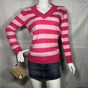 Spunky Pink Striped Knit Sweater Long Sleeve💗 - Size M